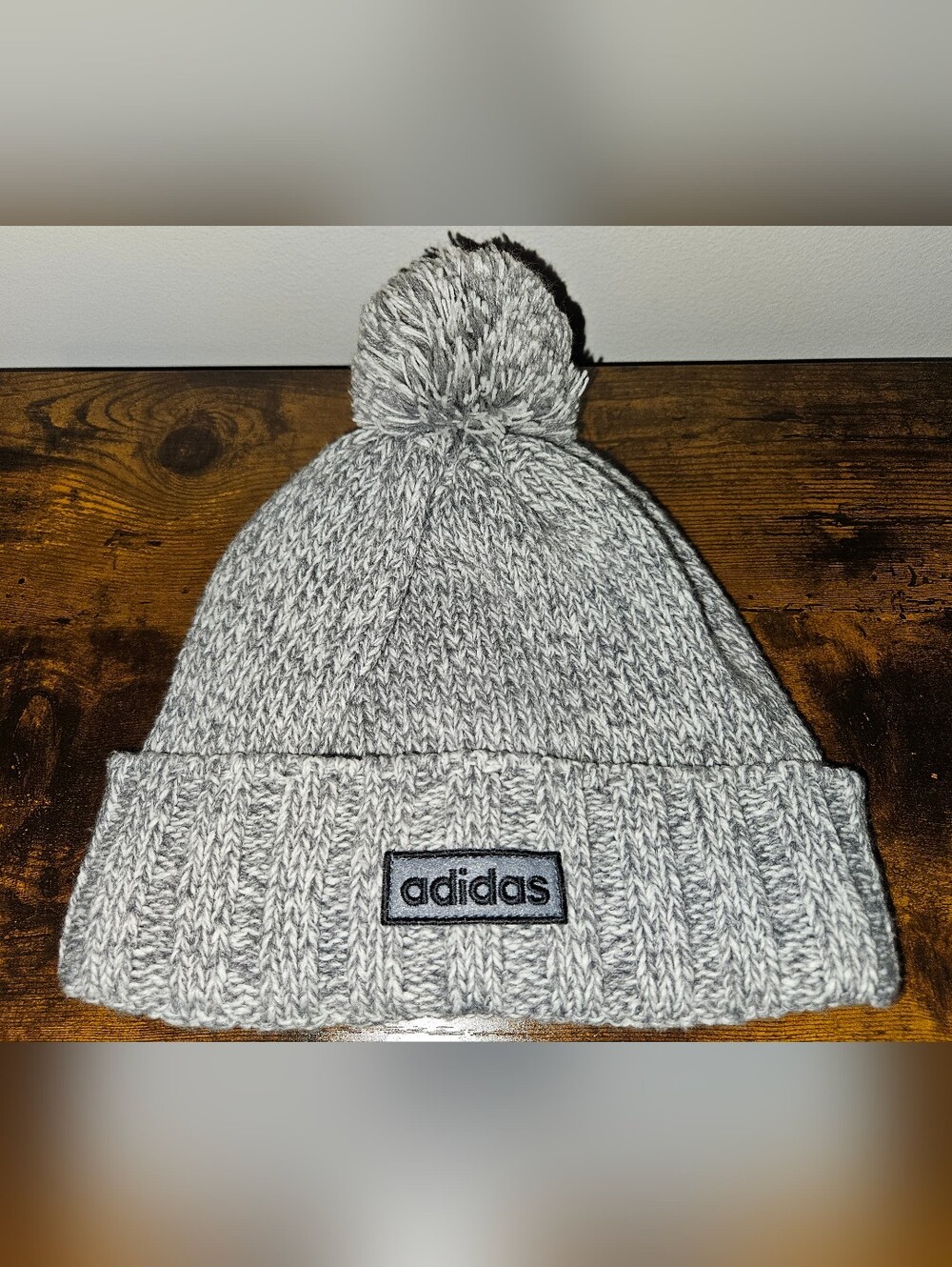 Adidas Kids Light Gray Lined Pom Knit Beanie